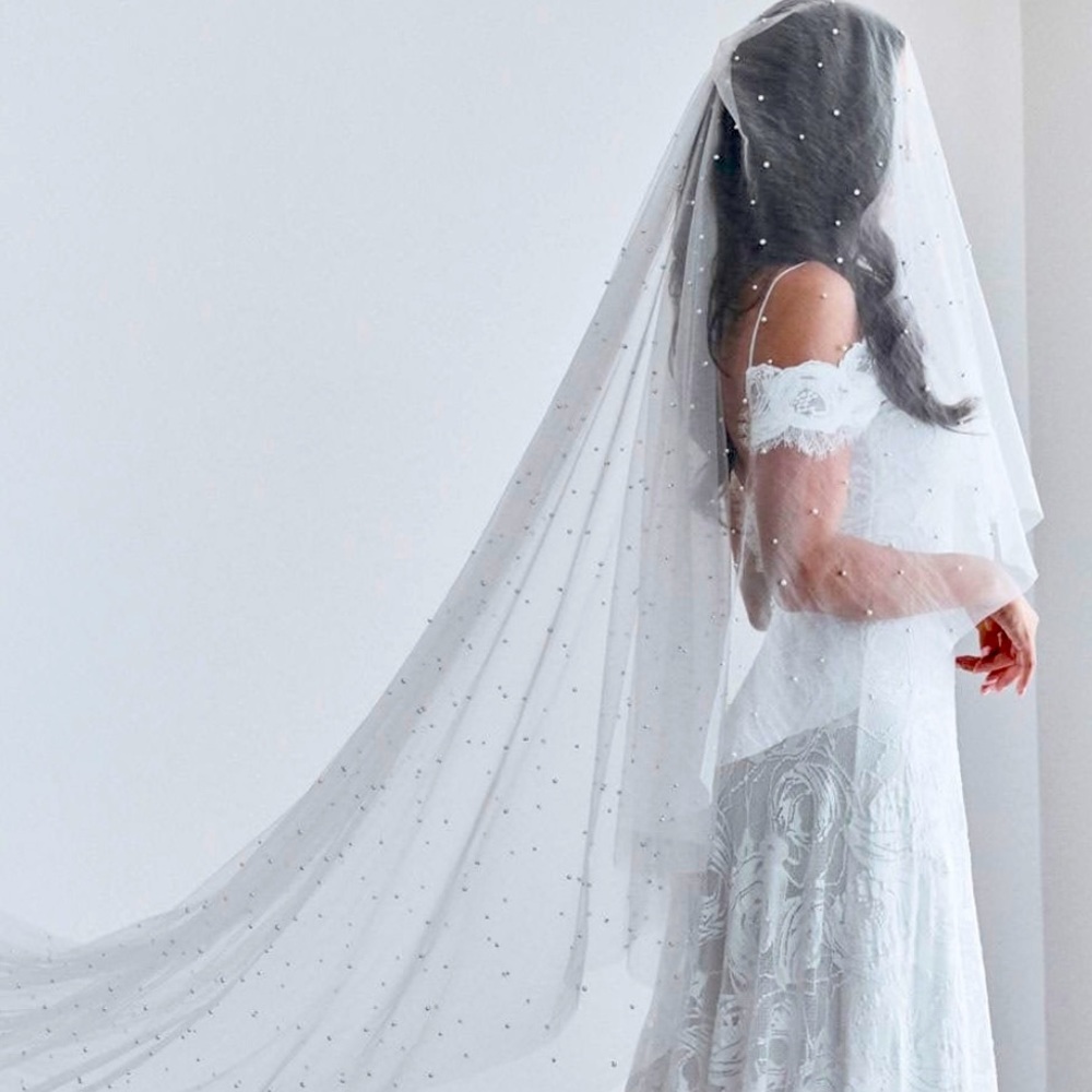 Pearl Wedding Veil - Fingertip length with blusher